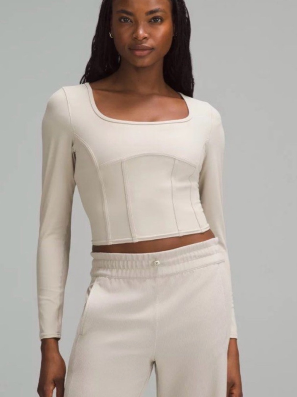 lululemon athletica Cream Long-Sleeve Square-Neck Crop Top